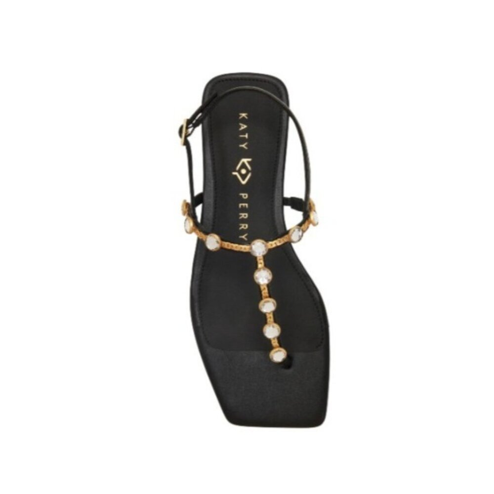 Katy Perry Women's The Camie Gemstone Sandal Flat Black 10 NIB